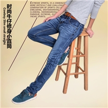 秋冬新款男式牛仔长裤刺绣修身韩版长裤男弹力小直筒牛仔裤男装