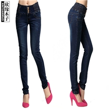 2013秋装新款韩版弹力橡筋腰排扣修身时尚中腰牛仔小脚裤93032