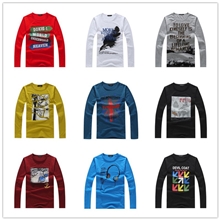 秋季新款韩版圆领印花男装T恤潮男式长袖T恤打底衫批发淘宝爆款