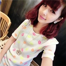 大爱推荐!韩国可爱甜美荧光色嘴唇连衣裙