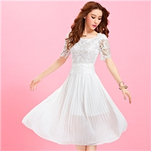 2013夏季新款韩版女装高档连衣裙气质长裙蕾丝拼接短袖雪纺连衣裙