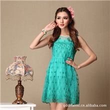 蓝天蝴蝶2013夏装新款韩版女装绣花复古淑女修身连衣裙子D075