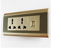 【企业集采】爆款118型不锈钢拉丝香槟金开关插座九孔+电脑批发