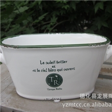 陶瓷花盆时尚园林装饰花盆复古双耳白色做旧陶瓷花盆217