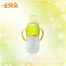 供应300ml优质硅胶宽口奶瓶带手把防摔奶瓶专业硅胶奶瓶好