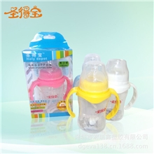 厂家直销环保安全180ml有柄宽口PP奶瓶带保护套彩色耐高温奶瓶