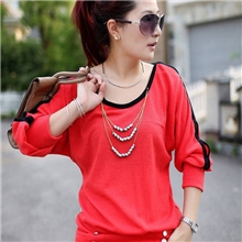 秋季新款韩版新品宽松上衣蝙蝠袖长袖女装毛衣打底T恤针织衫批发