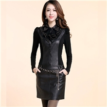 2013秋装新款韩版女裙修身pu皮长袖裙包臀假两件女装皮连衣裙