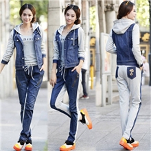 2013秋季新款针织拼接女装上装牛仔小外套牛仔运动套装