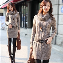 2013秋冬新款韩版毛衣女修身打底长款连衣裙女式高领外套针织衣