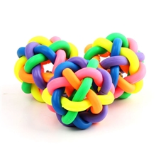 厂家直销宠物玩具球优质彩色编织球七彩铃铛球彩虹球小号6CM