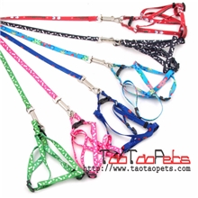 现货批发宠物牵引带涤纶印花小狗宠物胸背带宠物牵引绳套装1.0CM