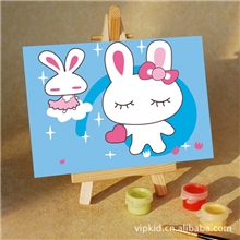 厂家直供10*15cm可爱小兔手绘DIY卡通迷你数字油画