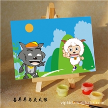 厂家直供10*15cm喜羊羊与灰太狼手绘DIY卡通迷你数字油画