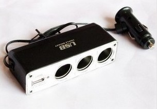 0096汽车电源转换器一拖三汽车点烟器一分三点烟器+USB充电口