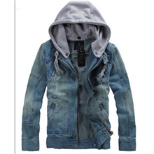 秋冬款可脱卸连帽牛仔夹克男牛仔外套牛仔衣男*（302）