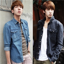 2013秋装新款韩版水洗牛仔衬衫男士长袖衬衣潮男休闲