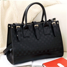 皮带装饰高级pu女包棋盘格手提单肩斜挎包激光雕刻压花小方格潮包