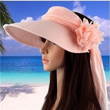 清仓夏季骑车遮阳帽子批发韩版女士花朵可卷两用空顶帽大沿凉帽