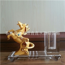 厂家供应金属工艺品摆件家居装饰摆设水晶礼品成功金马笔筒