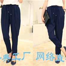一件代发欧美复古抽绳雪纺哈伦裤雪纺裤雪纺哈伦裤女休闲裤