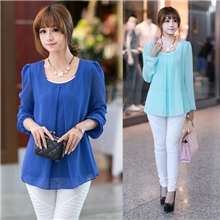 日韩秋装新款韩版修身大码品质清凉雪纺衫女装宽松长袖上衣衬衫