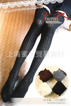 新品日本原单秋木耳边镂空勾针黑色长筒袜过膝袜高筒袜批发