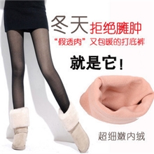 韩版秋冬假透肉色打底裤双层加厚九分裤保暖靴裤银丝亮丝批发