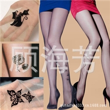 厂家批发正品女夏超薄包芯丝纹身丝袜剌青植绒连裤袜提花袜子直销