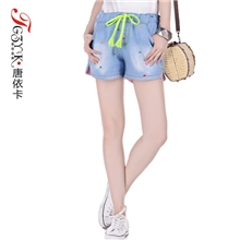 爆款大码女装森女系宽松松紧腰百搭休闲牛仔短裤大厂直销