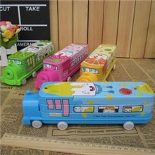 韩版创意文具可爱火车头双层带卷笔刀文具盒铅笔盒文具批发