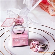 时尚创意欧式婚庆回礼礼品粉色钻戒指钥匙扣