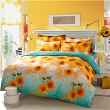 100%全棉纯棉斜纹印花四件套家纺婚庆床上用品向阳花开特价包邮