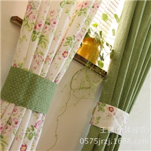 zakka田园绿色碎花圆点棉麻布艺窗帘成品可定制定做
