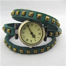 绕3圈真皮朋克风格罗马数字刻度牛皮真皮复古手表批发