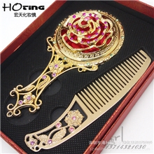 宫廷复古高档水钻化妆镜可折叠镂空手柄镜多种图案礼盒包装