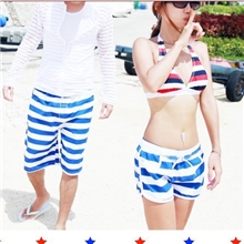 韩版沙滩裤新款海滩裤条纹休闲裤速干裤比基尼度假必备裤子情侣裤