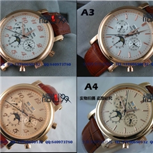 批发瑞士星期日历月份功能机械手表玫瑰金表壳棕色皮带男表LP116