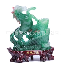 前程似锦马合成玉笔筒树脂工艺品摆件马摆件批发企业礼品定制