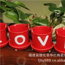 LOVE小水桶陶瓷工艺品小盆栽迷你小花盆创意家居摆设工艺品9371