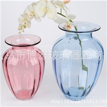 彩色玻璃花瓶现代小浮雕花罐欧式时尚花器透明玻璃花插餐桌
