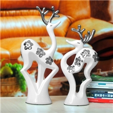 原创家饰高温白瓷情侣梅花鹿电镀陶瓷摆件家居工艺品摆件