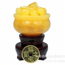 天然米黄玉聚宝盆摆件水晶元宝摆件招财摆件聚财纳福黄玉摆件