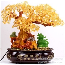 晶海源特价黄水晶招财树水晶发财树财源滚滚流水发财树摇钱树