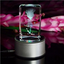 厂家直销创意水晶内雕仿真玫瑰/水晶工艺品批发/水晶礼品