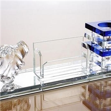 厂家定制水晶笔筒三件套握手造型商务纪念礼品创意礼物