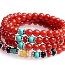 天然红玛瑙手链六字真言108佛珠念珠手链天然水晶手链