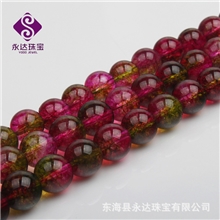 天然水晶双色碧玺西瓜晶西瓜碧玺半成品散珠手链串珠厂家批发