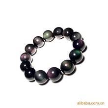 【批发供应】天然墨西哥黑曜石圆珠手链|正品双彩虹眼/红眼/绿眼