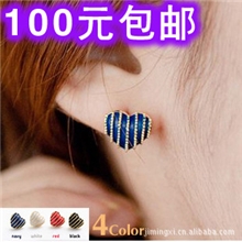 E510荣高韩版饰品新款英伦风条纹桃心爱心耳钉耳饰女批发